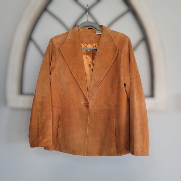 Vintage LAURA ASHLEY Burnt Orange Suede Lightweight Jacket/blazer Sz M - Picture 1 of 10